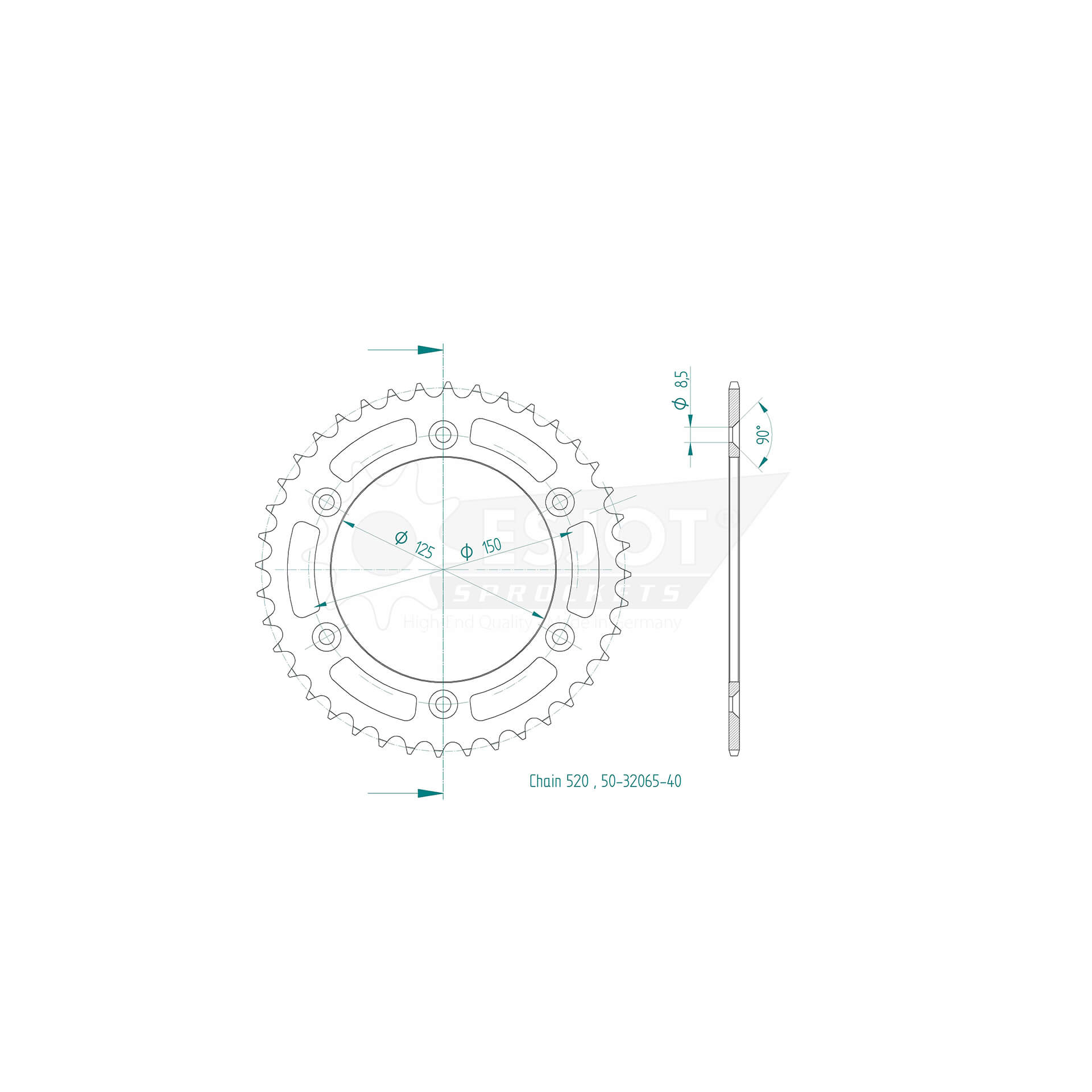 ESJOT Chain wheel, 40 teeth, 520 pitch (5/8x1/4), aluminium