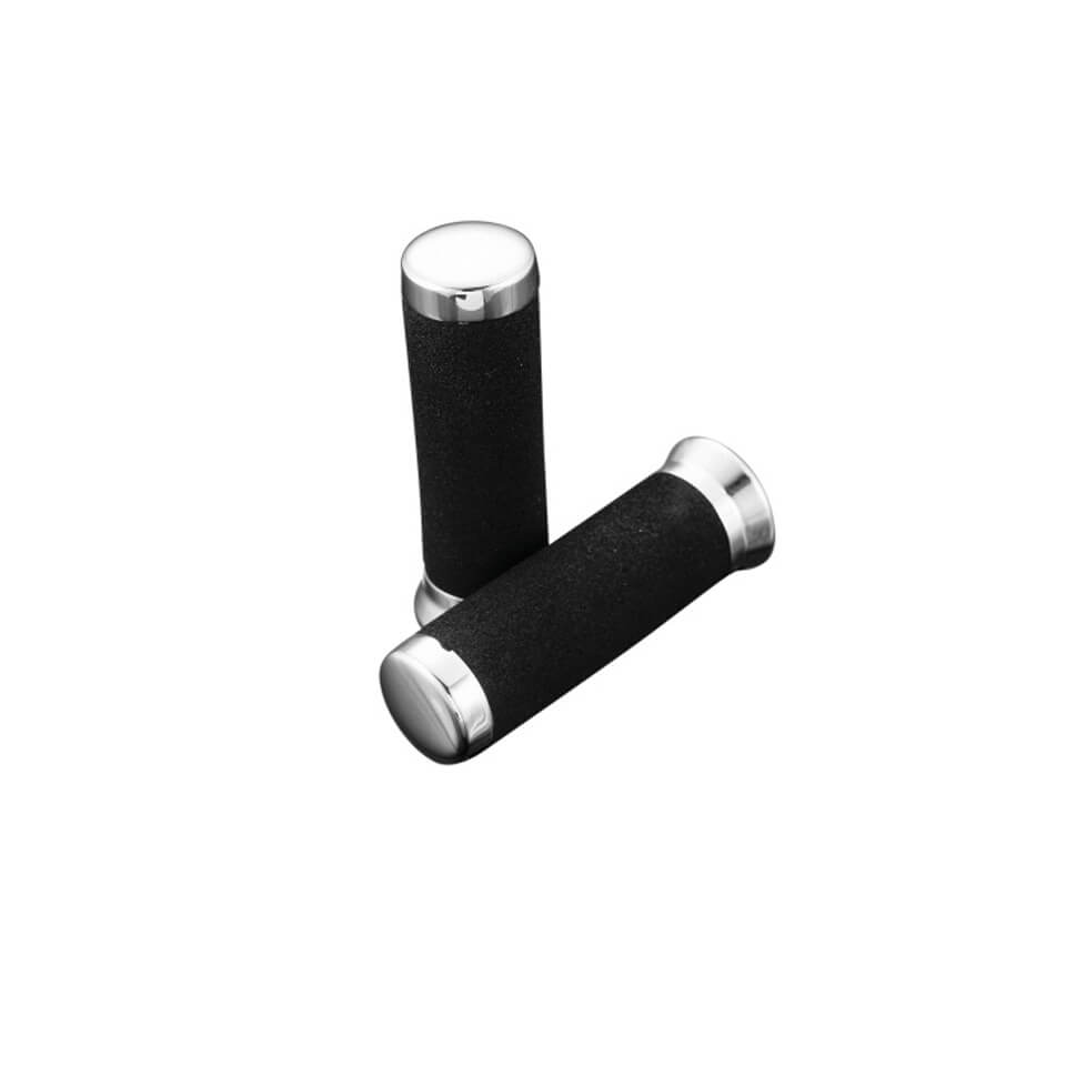 HIGHWAY HAWK Handlebar grips Foam 1 inch chrome end caps, black, black
