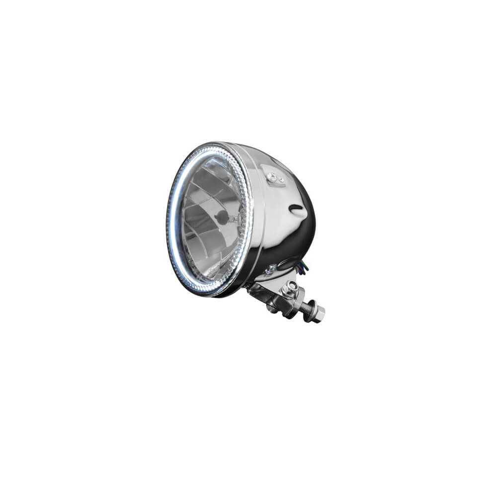 HIGHWAY HAWK H4 Faro principal con anillo LED, cromo, 145 mm (5 3/4 pulg.)