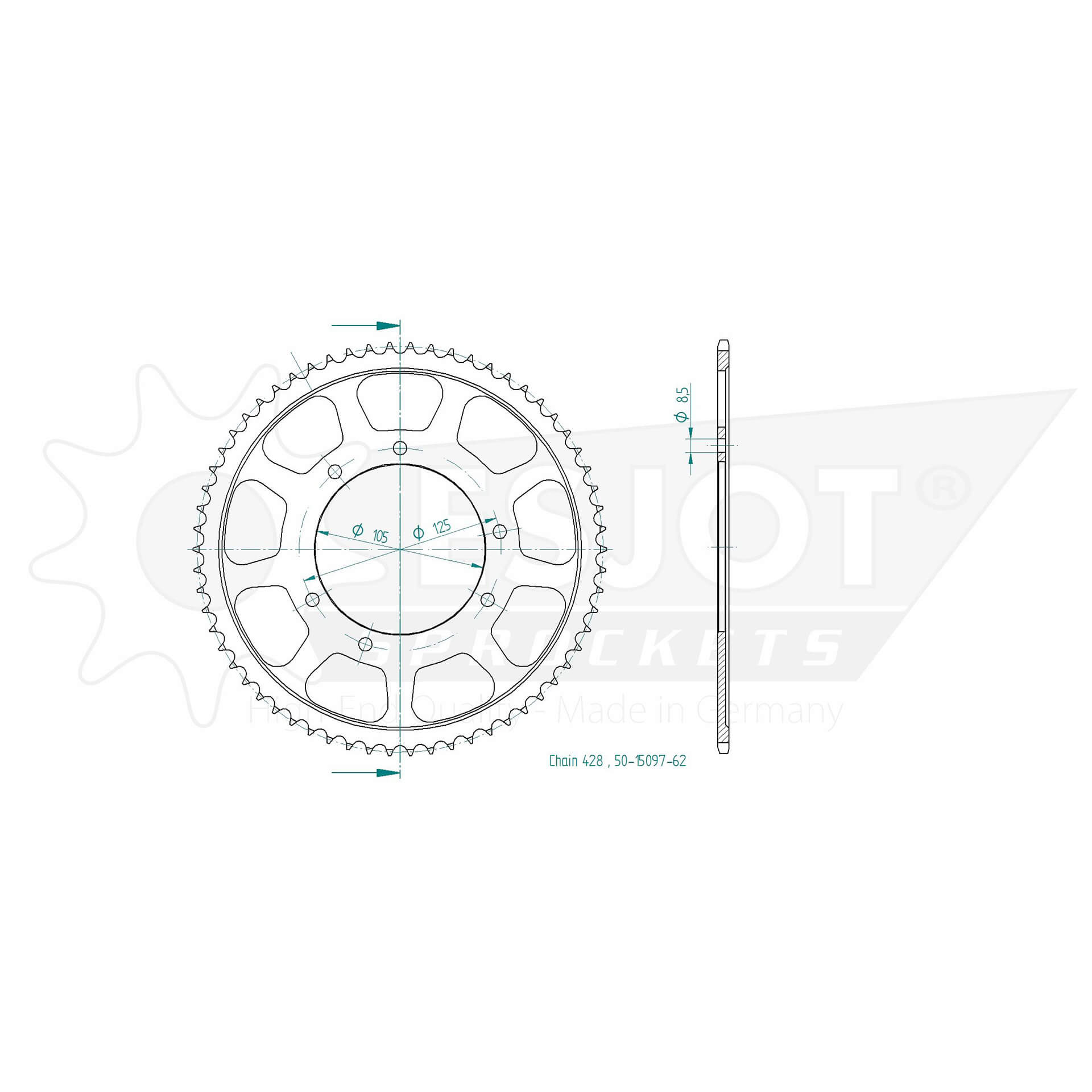 Roue de chaîne ESJOT, 62 dents