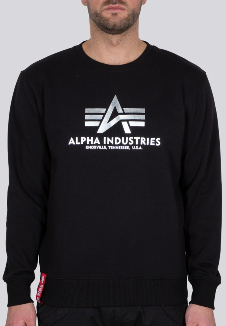 Alpha Industries Basic Foil Print Sweatshirt, schwarz-silber, Größe S, schwarz-silber, Größe S