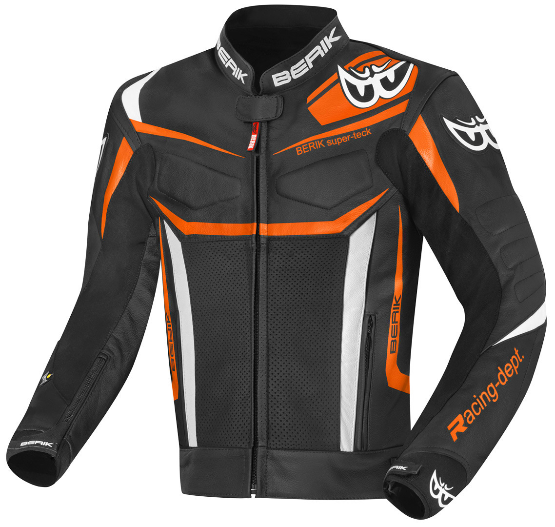 Berik Zacura EVO Motorcycle Leather Jacket, black-white-orange, Size 48, black-white-orange, Size 48