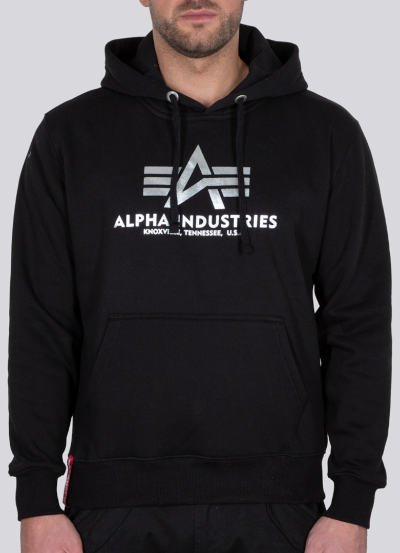 Alpha Industries Basic Foil Print Hoodie, schwarz-silber, Größe 3XL, schwarz-silber, Größe 3XL
