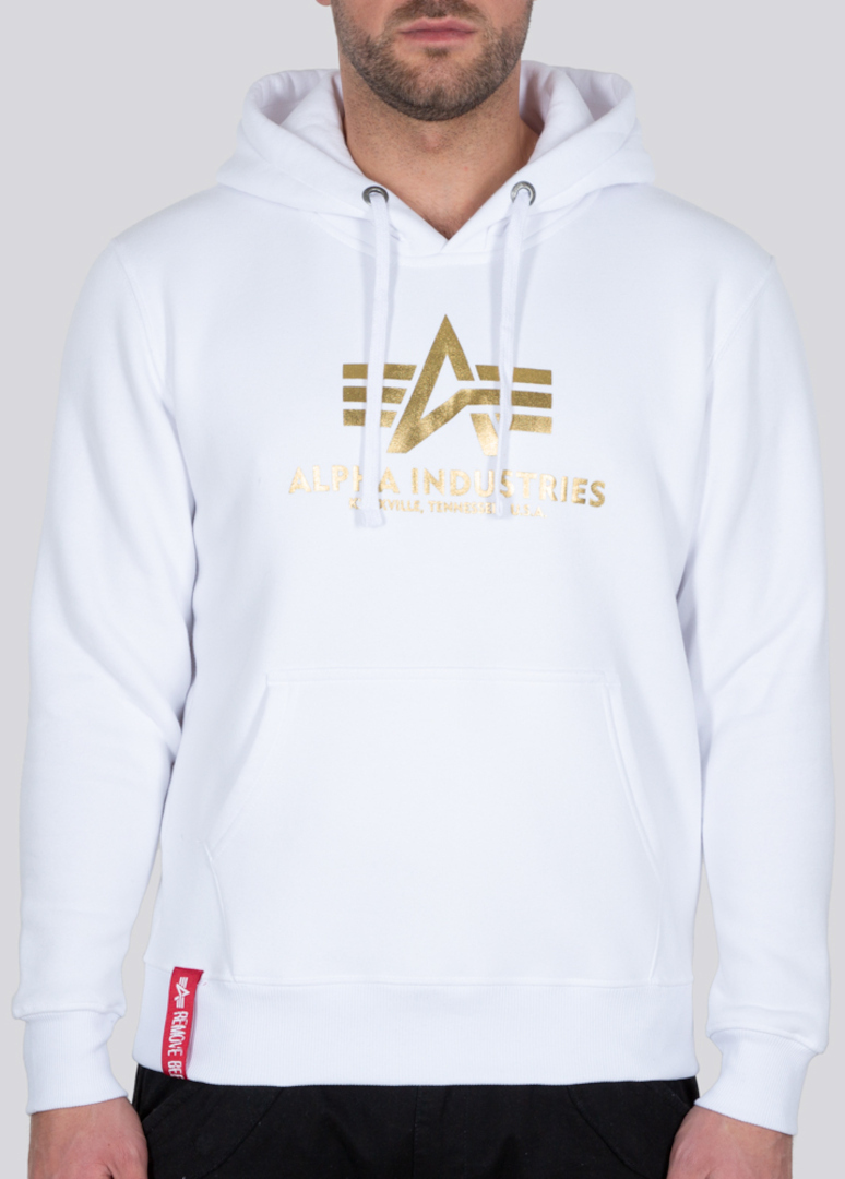 Alpha Industries Basic Foil Print Hoodie, vit, storlek L