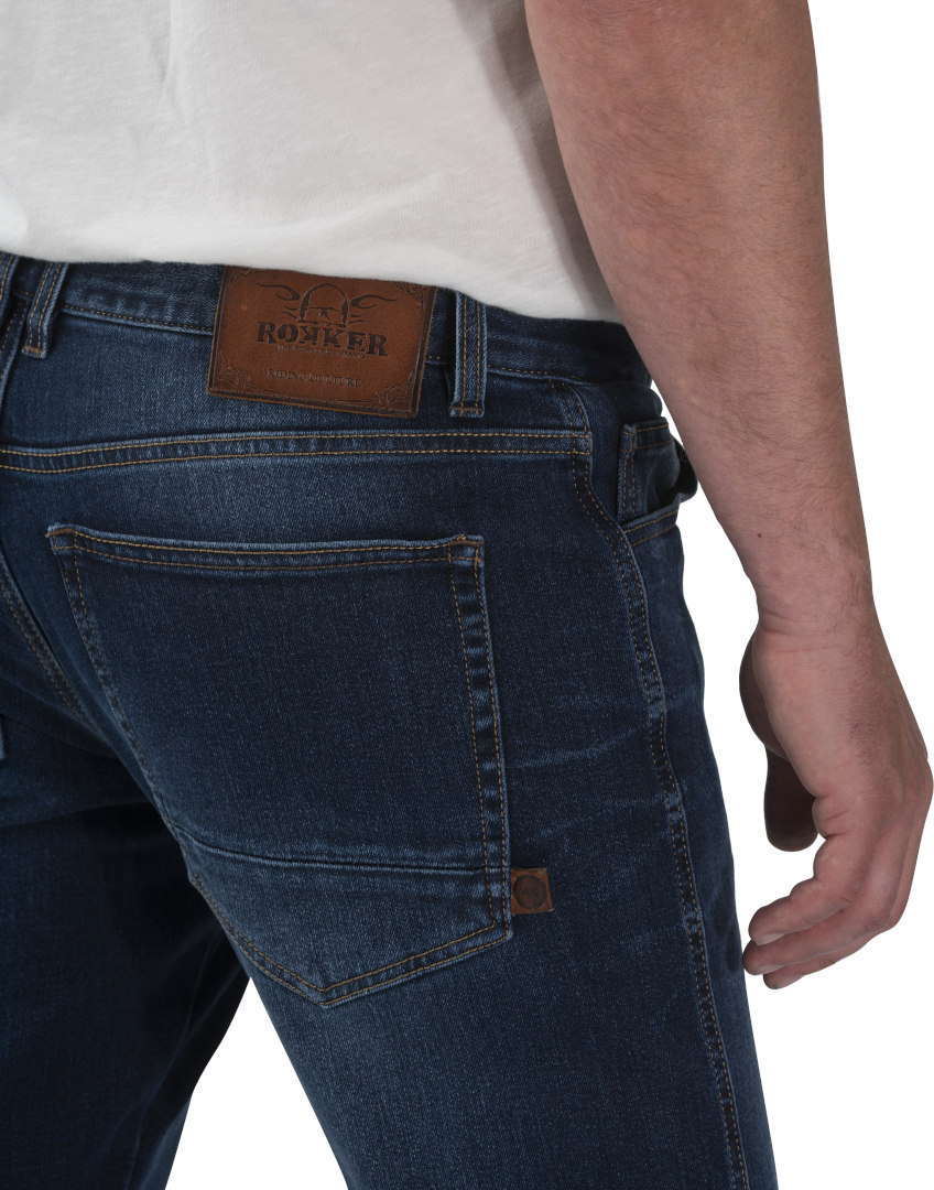 Side view of Rokker Rokkertech Slim Motorcycle Jeans, blue, Size 44 for Men