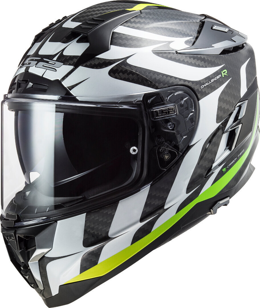 LS2 FF327 Challenger Flames Carbon Helm, wit-geel, afmeting 2XS