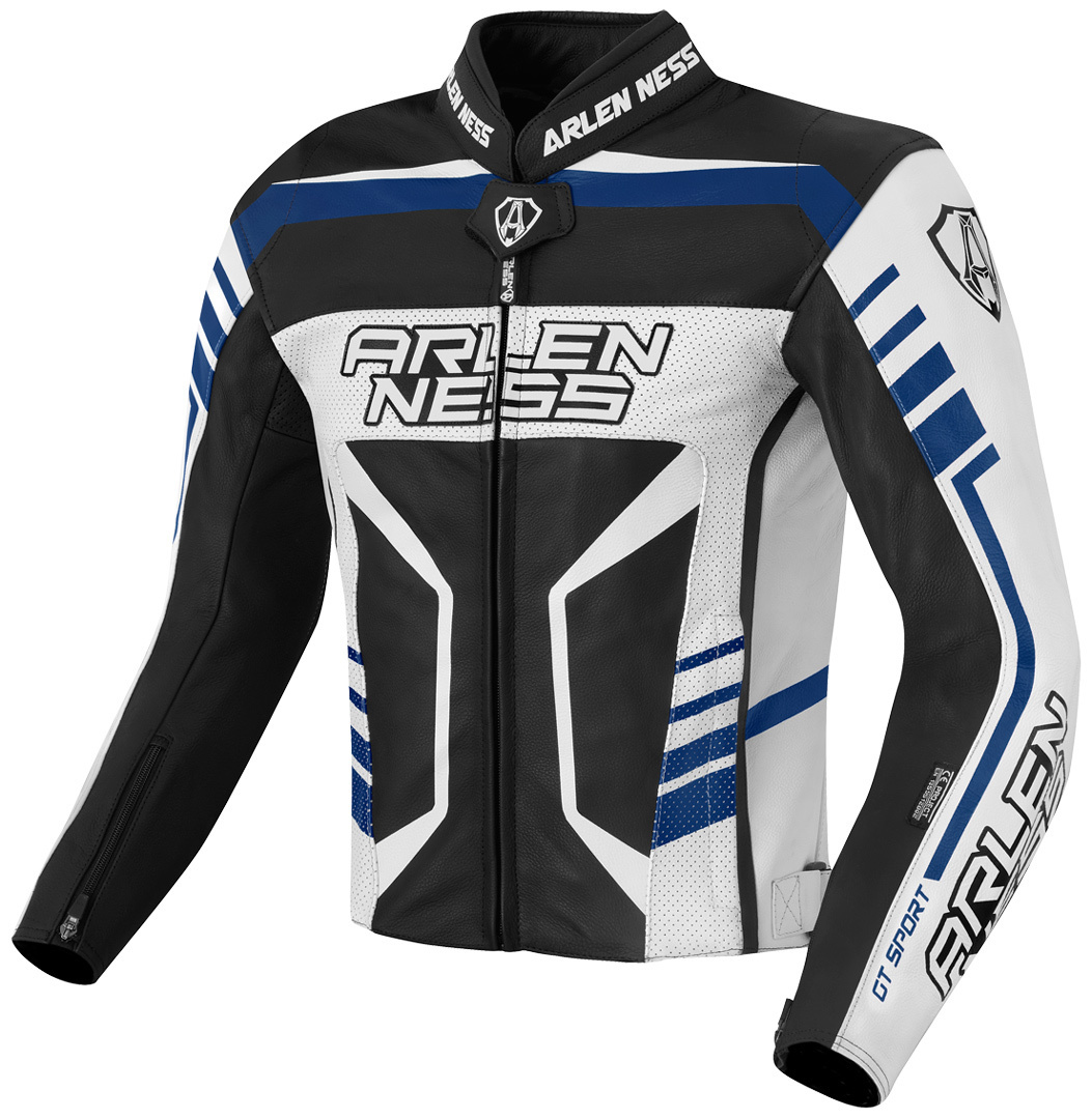 Arlen Ness Rapida 2 Motorrad Lederjacke, schwarz-weiss-blau, Größe 52, schwarz-weiss-blau, Größe 52