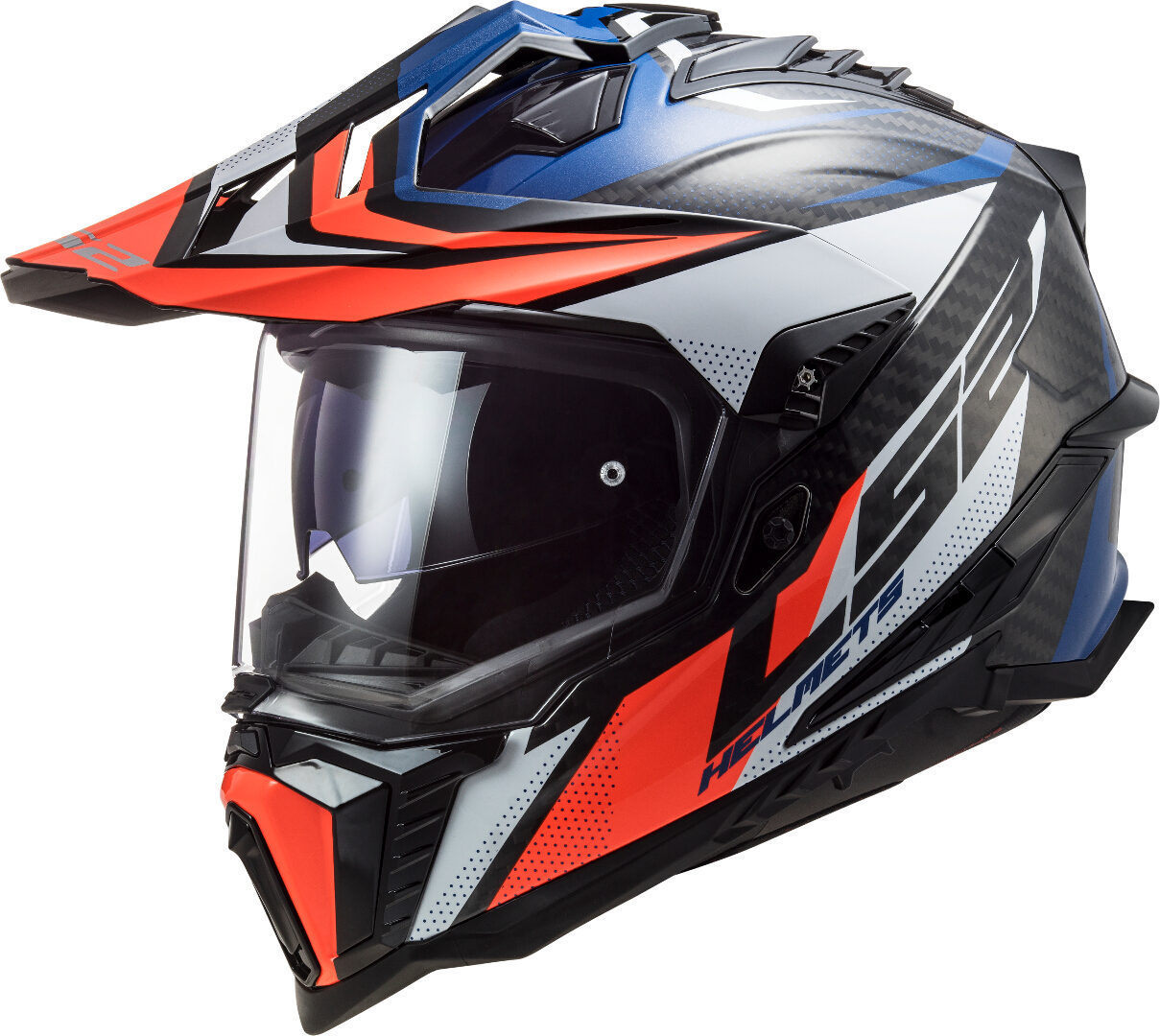 LS2 MX701 Explorer C Focus Carbon Motocross Helmet, white-red-blue, Size S, white-red-blue, Size S