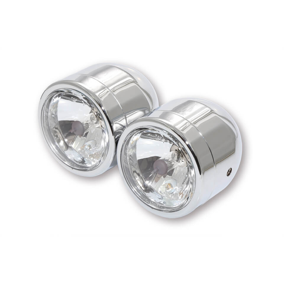 SHIN YO Set with 2 chrome headlights, high beam + dipped beam E-gepr., silver, silver
