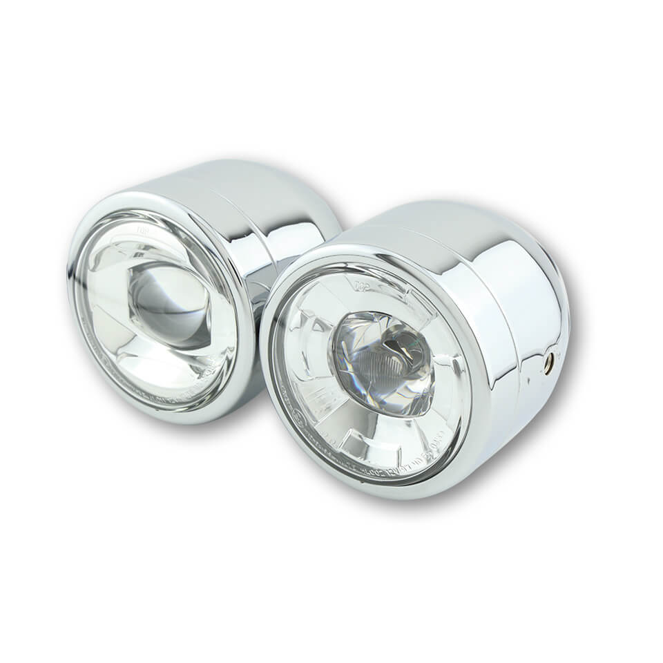 SHIN YO LED headlight TWIN, chrome, side mounting, silver, silver
