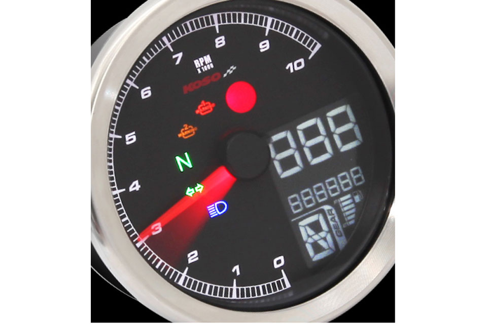 KOSO Digital multifunctional cockpit, TNT-04 rev counter / speedometer with black ring
