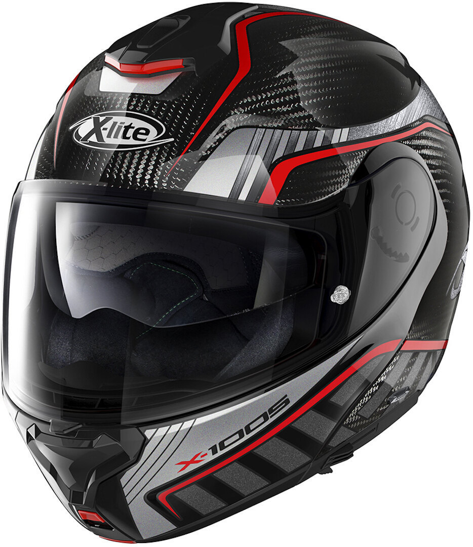 X-Lite X-1005 Ultra Carbon Cheyenne N-Com Klapphelm, schwarz-rot, Größe M, schwarz-rot, Größe M