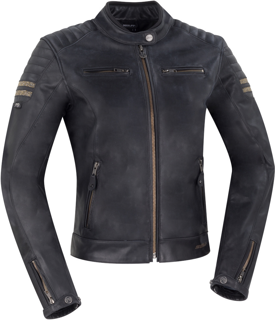 Segura Stripe Crystal Ladies Motorcycle Leather Jacket, black, Size S for Women, black, Size S for Women