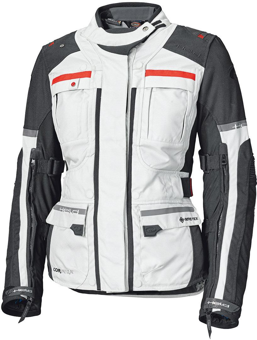 Held Carese Evo GTX Ladies Motorcycle Textile Jacket, grey-red, Size 4XL for Women, grey-red, Size 4XL for Women