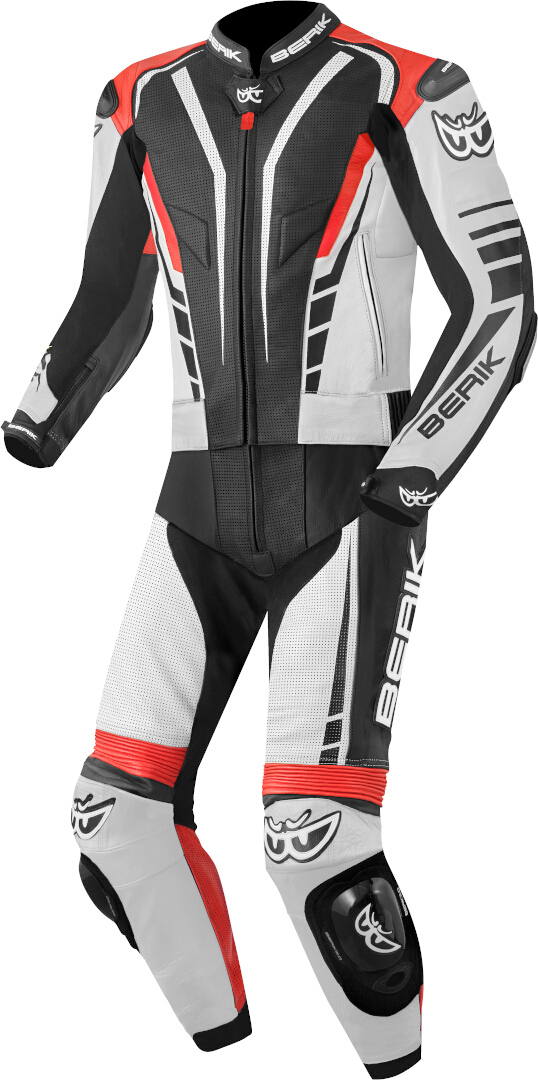 Berik XR-Ace 2-Teiler Motorrad Lederkombi, schwarz-weiss-rot, Größe 60, schwarz-weiss-rot, Größe 60