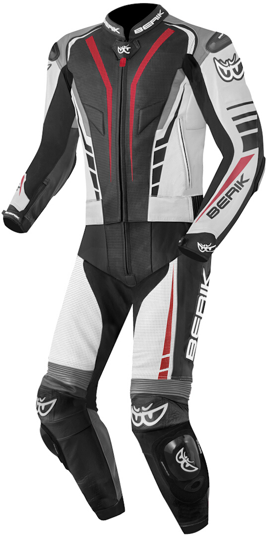 Berik XR-Ace 2-Teiler Motorrad Lederkombi, schwarz-grau-weiss-rot, Größe 56, schwarz-grau-weiss-rot, Größe 56