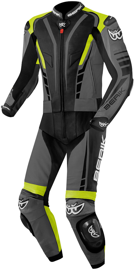 Berik XR-Ace 2-Teiler Motorrad Lederkombi, schwarz-grau-gelb, Größe 60, schwarz-grau-gelb, Größe 60