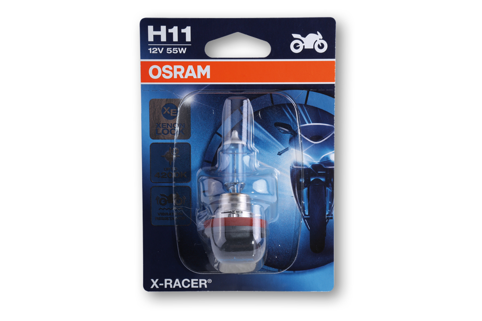 OSRAM H11 bulb, X-RACER, 12V 55W PGJ19-2, vibration resistant technology, dipped headlights