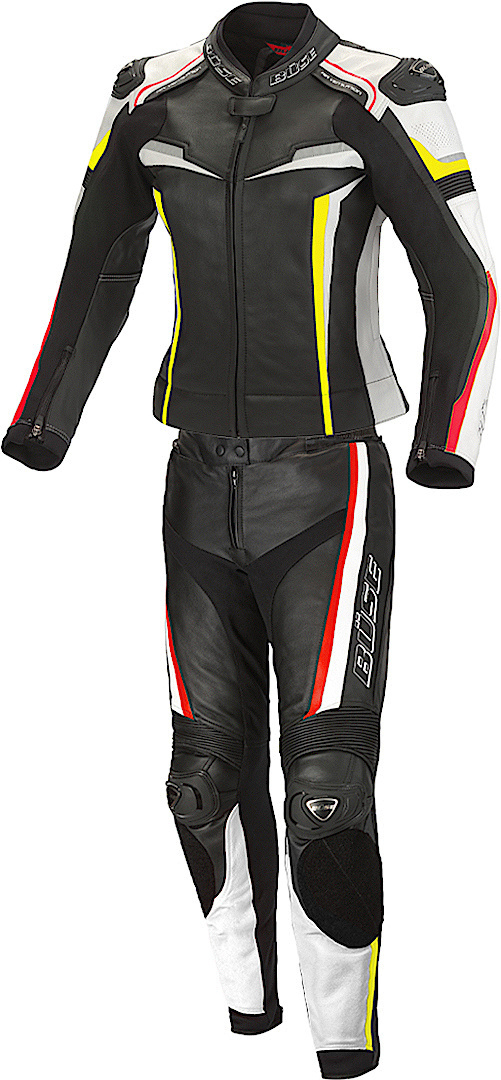 Büse Mille Two Piece Ladies Motorcycle Leather Suit, black-red-yellow, Size 34 for Women, black-red-yellow, Size 34 for Women