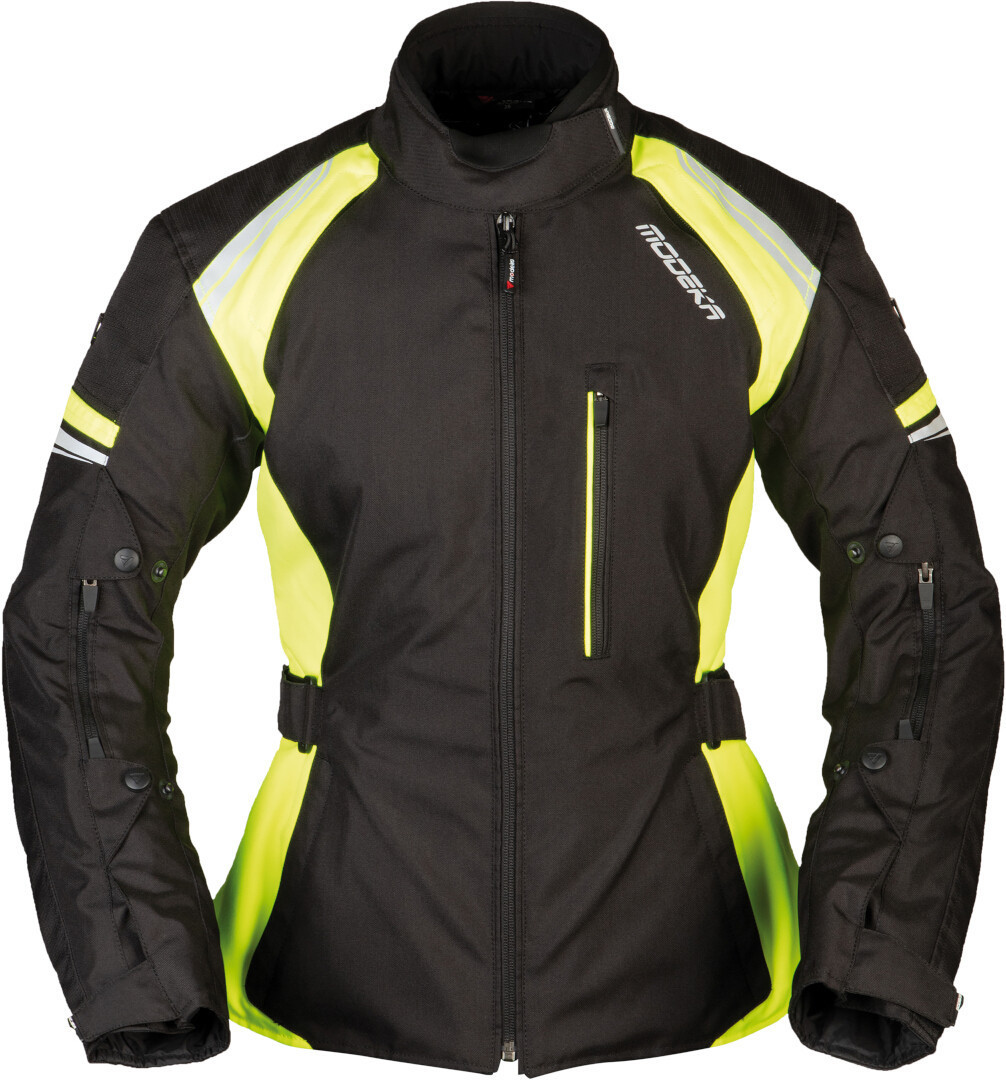Modeka Violetta Ladies Motorcycle Textile Jacket, black-yellow, Size 44 for Women, black-yellow, Size 44 for Women
