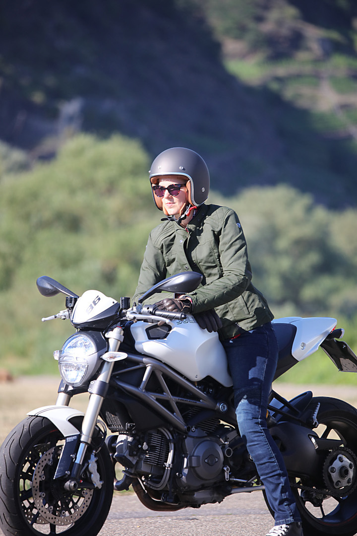 Side view of Modeka Thiago Ladies Motorcycle Textile Jacket, green, Size 46 for Women