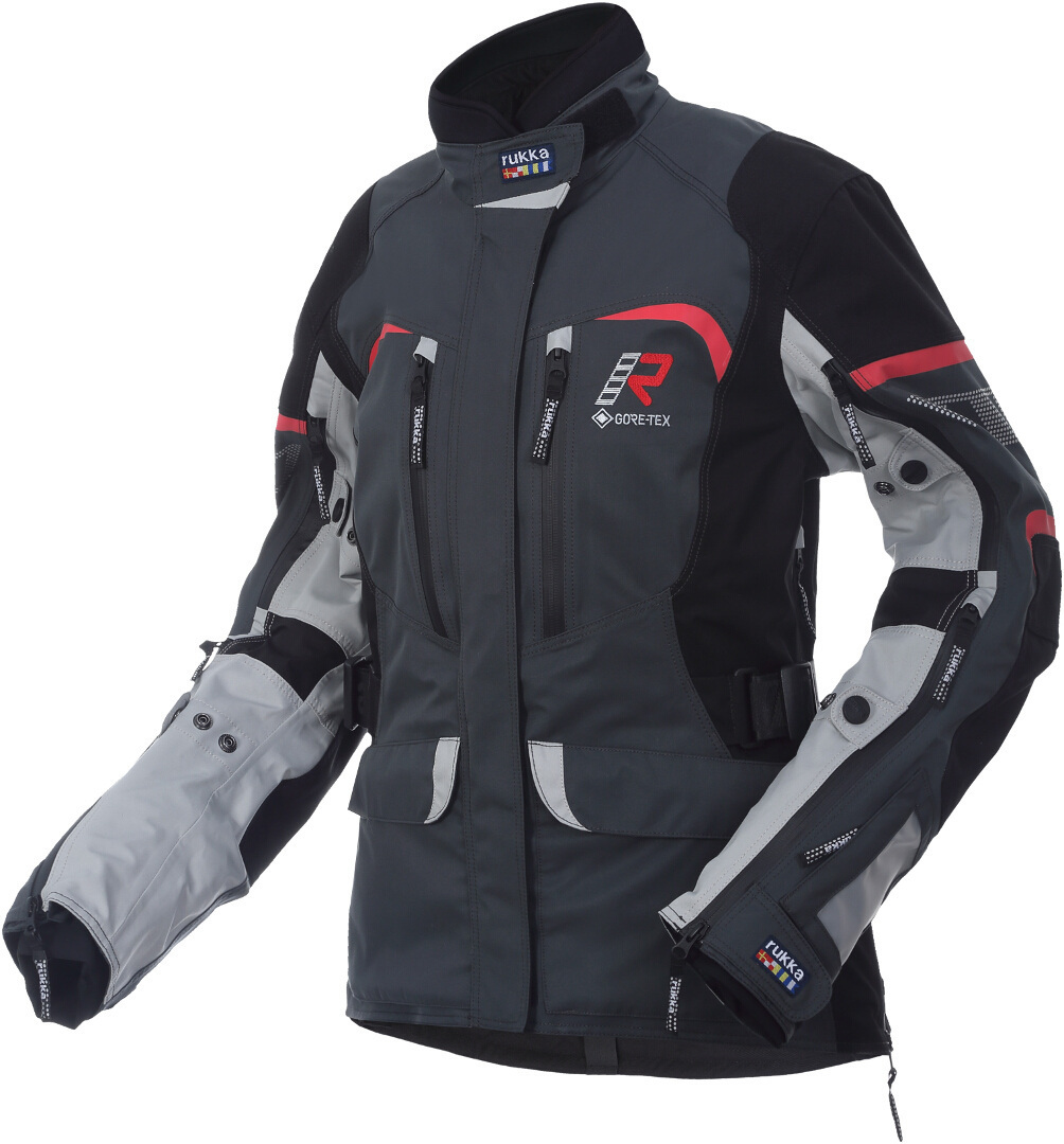 Rukka Rimorina Dames Motorfiets Textiel Jas, zwart-grijs-wit-rood, afmeting 38 voor vrouw