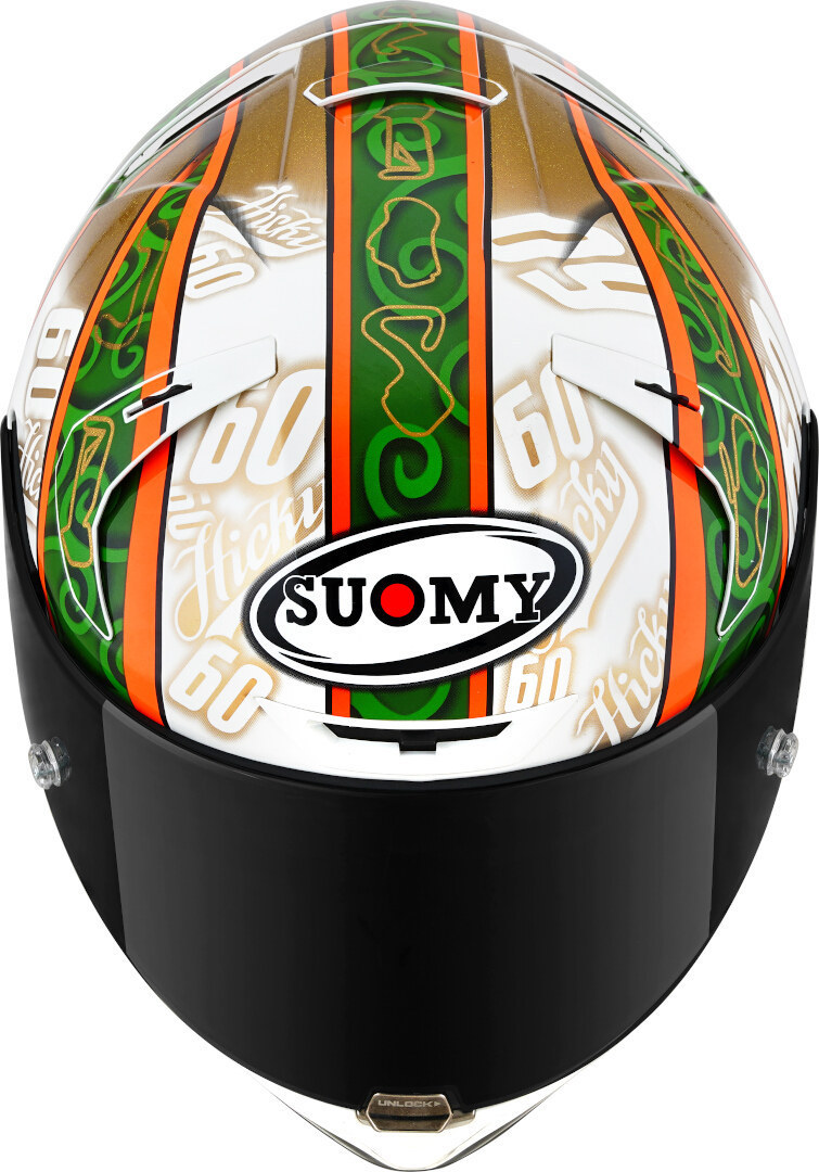 Side view of Suomy SR-GP Hickman Replica Helmet, white-green, Size S for Men