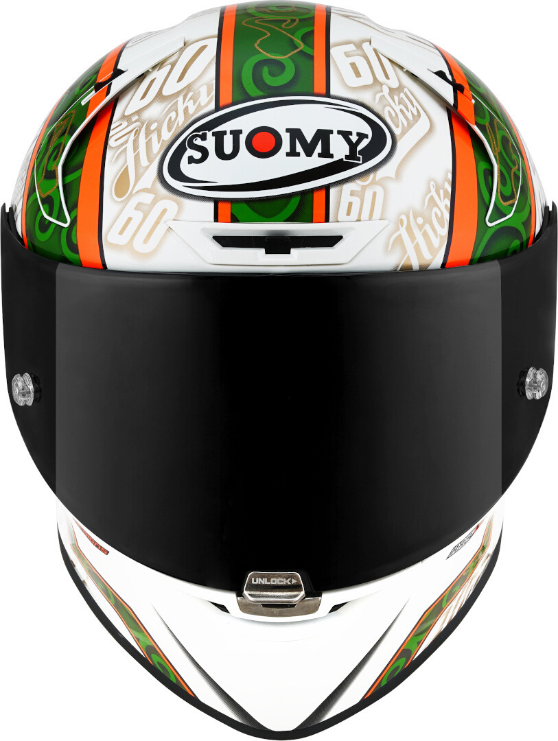 Side view of Suomy SR-GP Hickman Replica Helmet, white-green, Size S for Men
