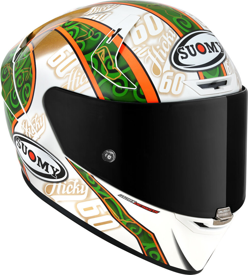 Side view of Suomy SR-GP Hickman Replica Helmet, white-green, Size S for Men