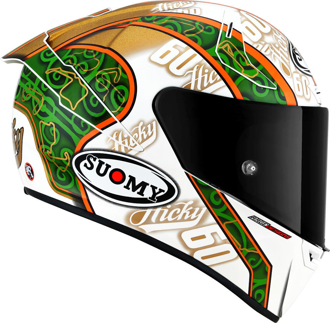Side view of Suomy SR-GP Hickman Replica Helmet, white-green, Size S for Men