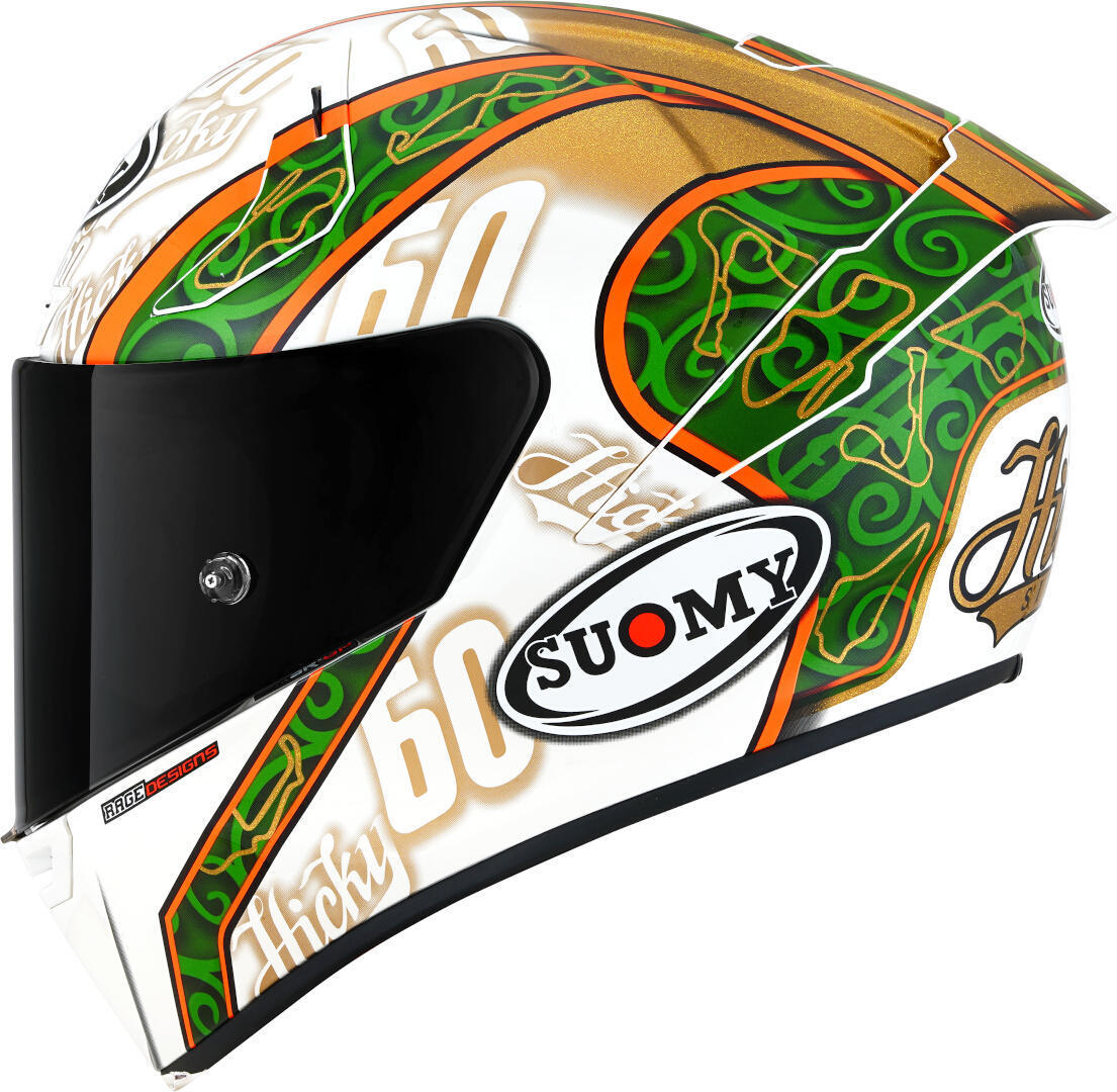 Side view of Suomy SR-GP Hickman Replica Helmet, white-green, Size S for Men