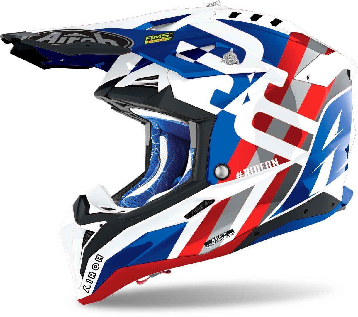 Airoh Aviator 3 Rainbow Carbon Motocross Helmet, red-blue, Size M, red-blue, Size M