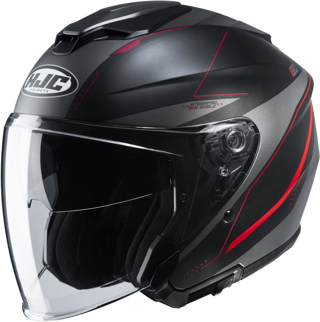 HJC i30 Slight Jet Helmet, black-grey-red, Size XS 54 55, black-grey-red, Size XS 54 55