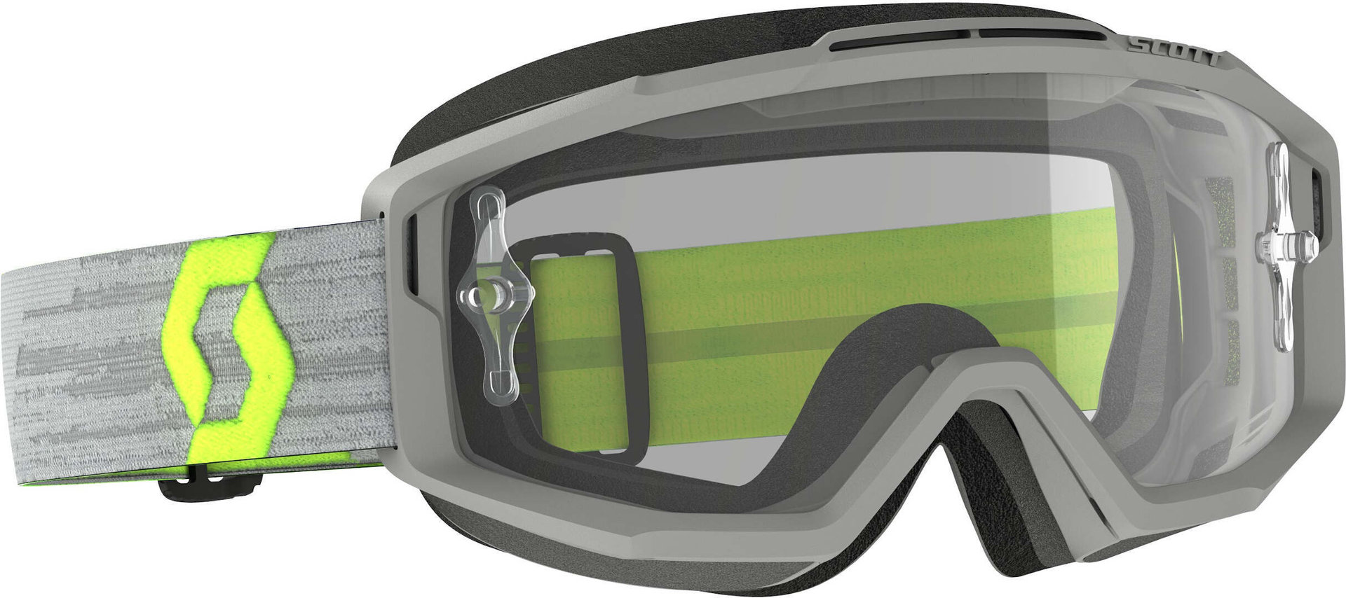 Scott Split OTG grau/gelbe Motocross Brille, transparent, transparent