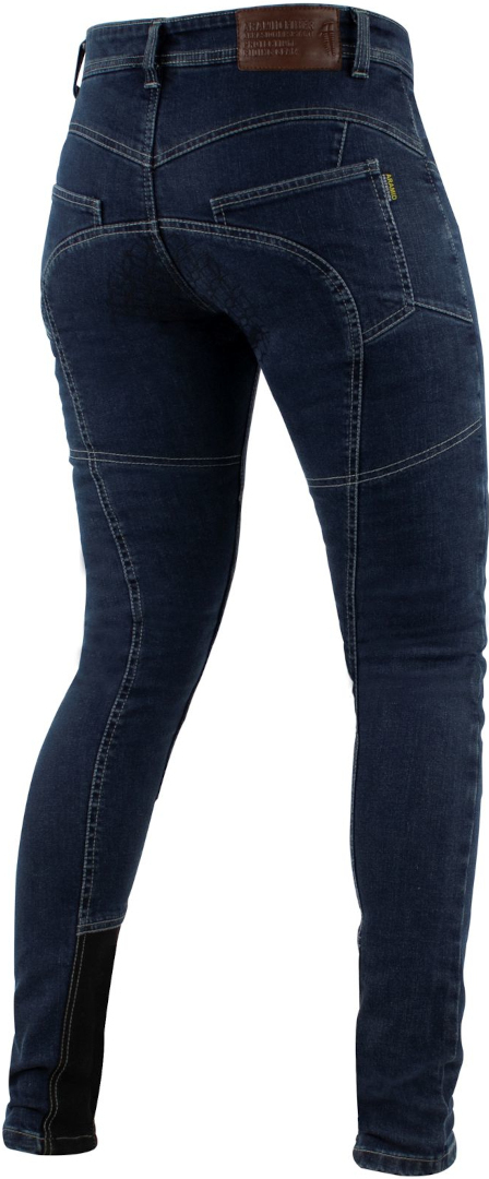 Side view of Trilobite All Shape Fine Ladies Motorcycle Jeans, blue, Size 32 34 for Women