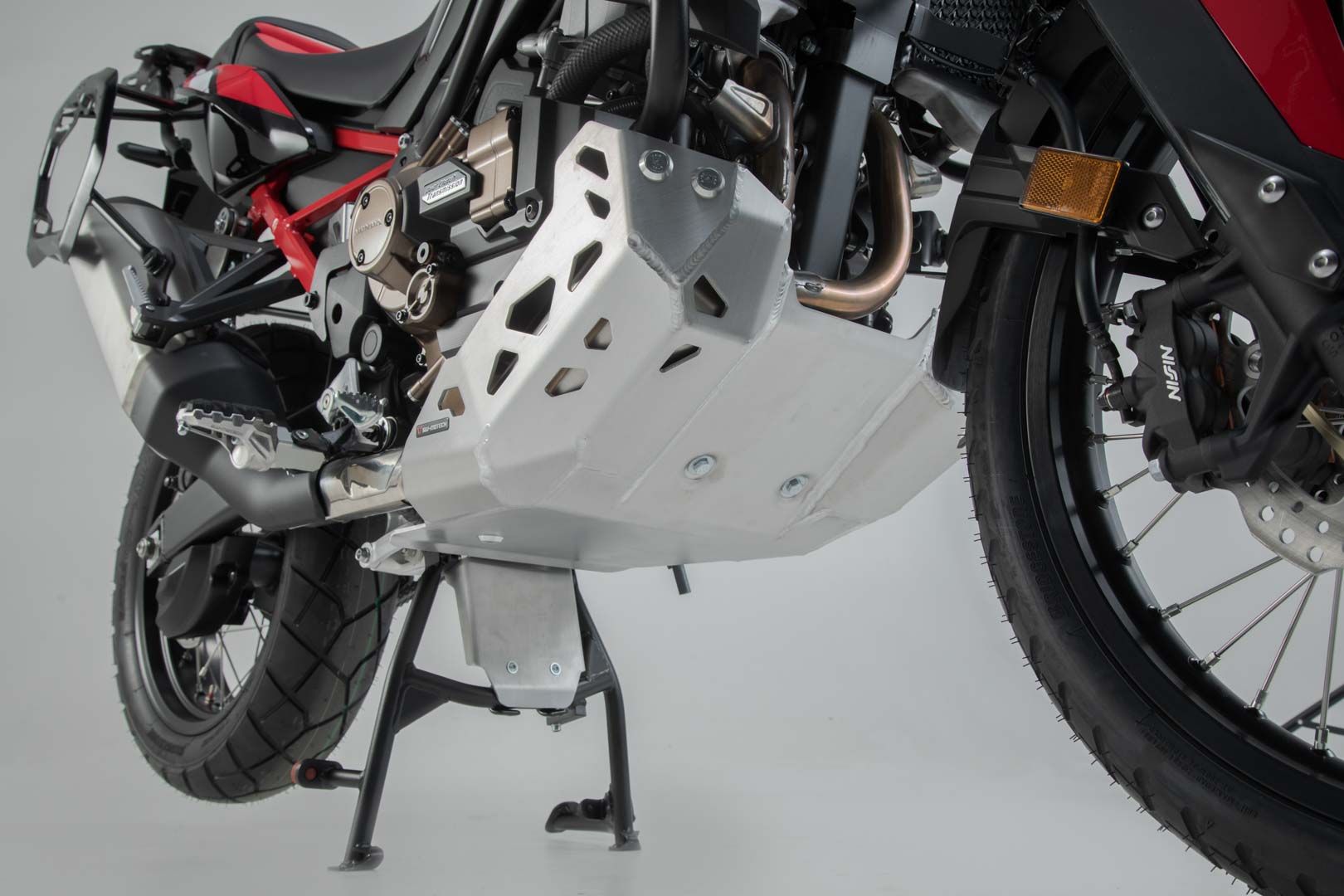 Side view of SW-Motech Engine guard - Silver. Honda CRF1100L/Adv Sports (19-) with SBL.