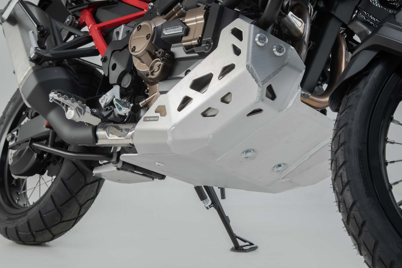 Side view of SW-Motech Engine guard - Silver. Honda CRF1100L/Adv Sports (19-) with SBL.