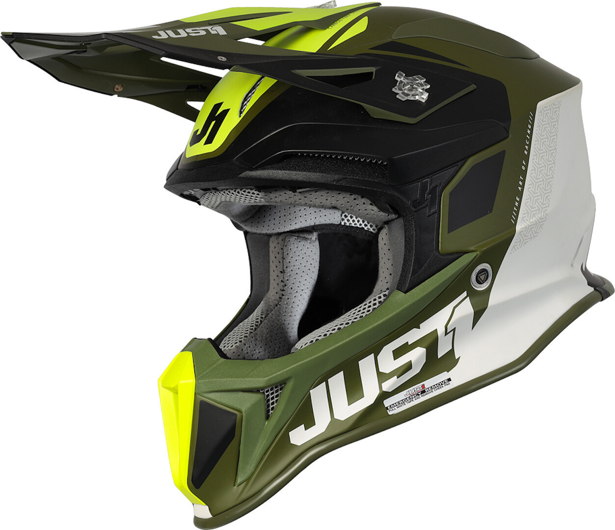 Image of Just1 J18 Pulsar Army Limited Edition Casco motocross, nero-bianco-verde, dimensione XL