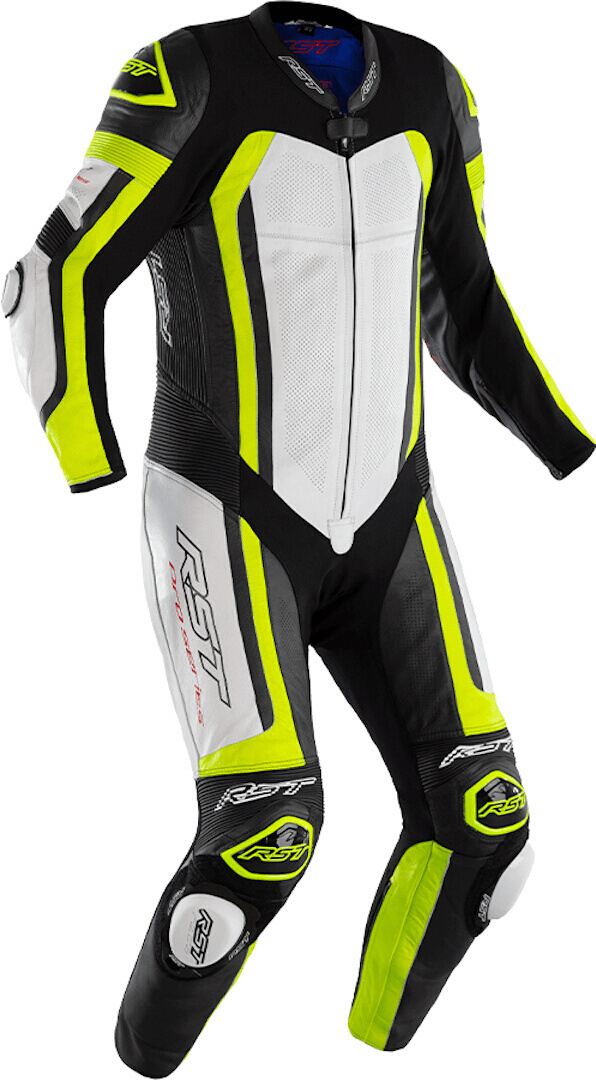 RST Pro Series Airbag One Piece Motorcycle Leather Suit, black-white-yellow, Size 2XL, black-white-yellow, Size 2XL
