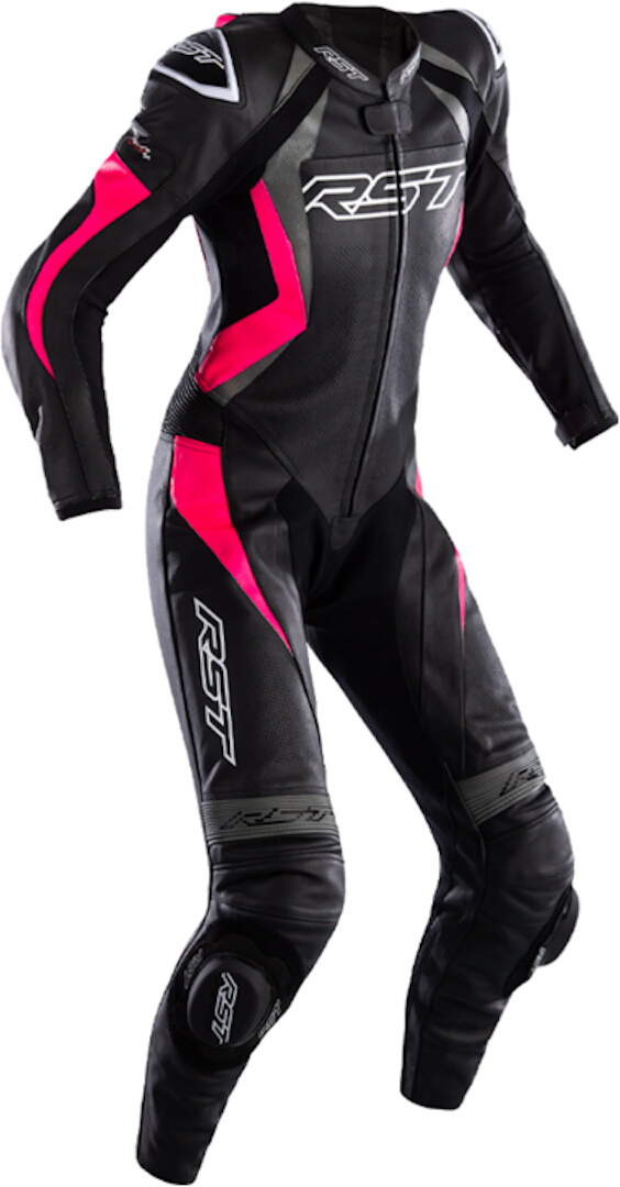 Image of RST Tractech EVO 4 One Piece Ladies Motorcycle Leather Suit Abito monopezza donna donna in pelle, nero-rosa, dimensione M per donne