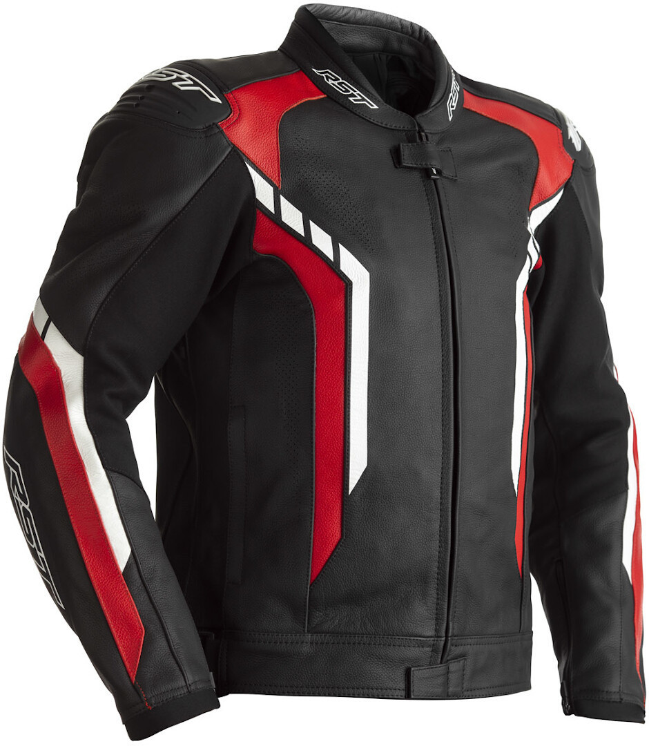 RST Axis Motorfiets lederen jas, zwart-rood, afmeting 2XL