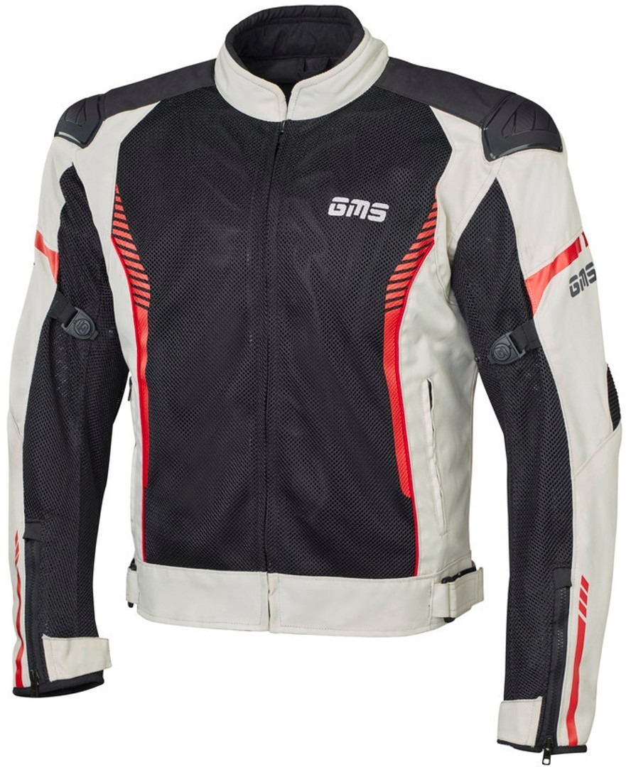 GMS Samu Mesh Motorfiets textiel jas, zwart-grijs-rood, afmeting S