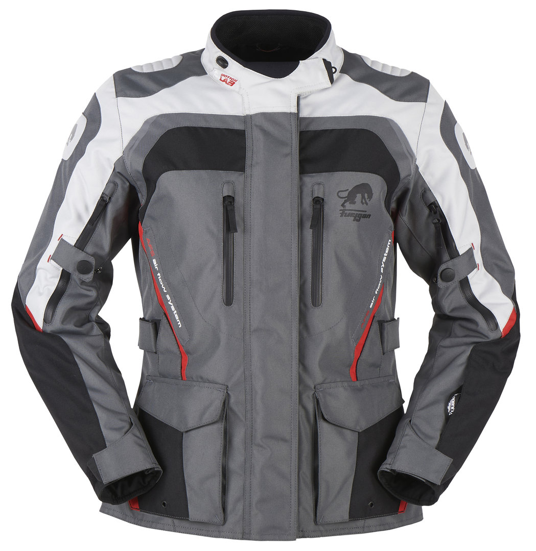 Furygan Apalaches Damen Motorcycle Textile Jacket, black-grey-red, Size M, black-grey-red, Size M