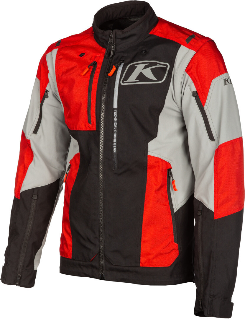 Klim Dakar Motorfiets textiel jas, zwart-grijs-rood, afmeting L