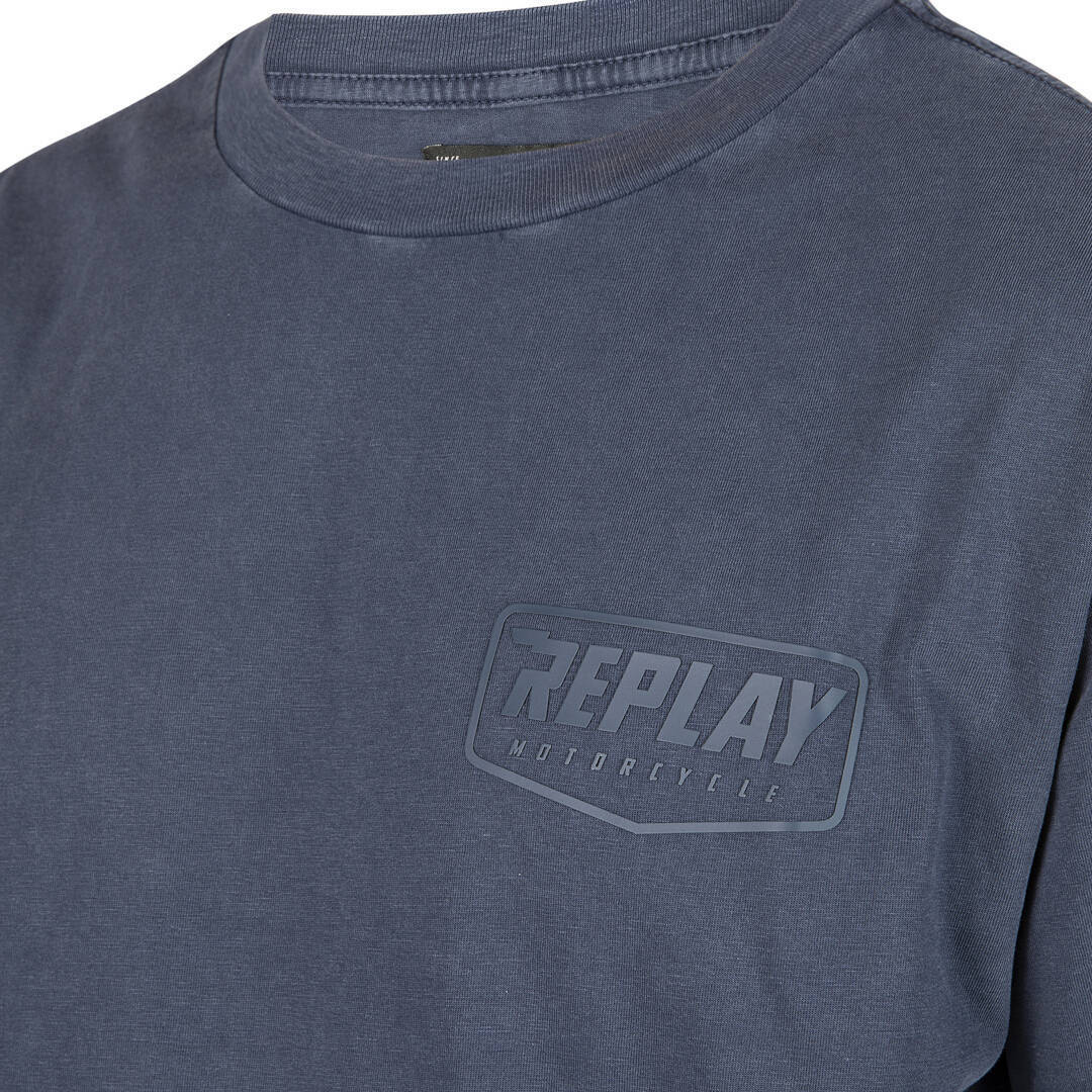 Side view of Replay Classic T-Shirt, blue, Size XS for Men