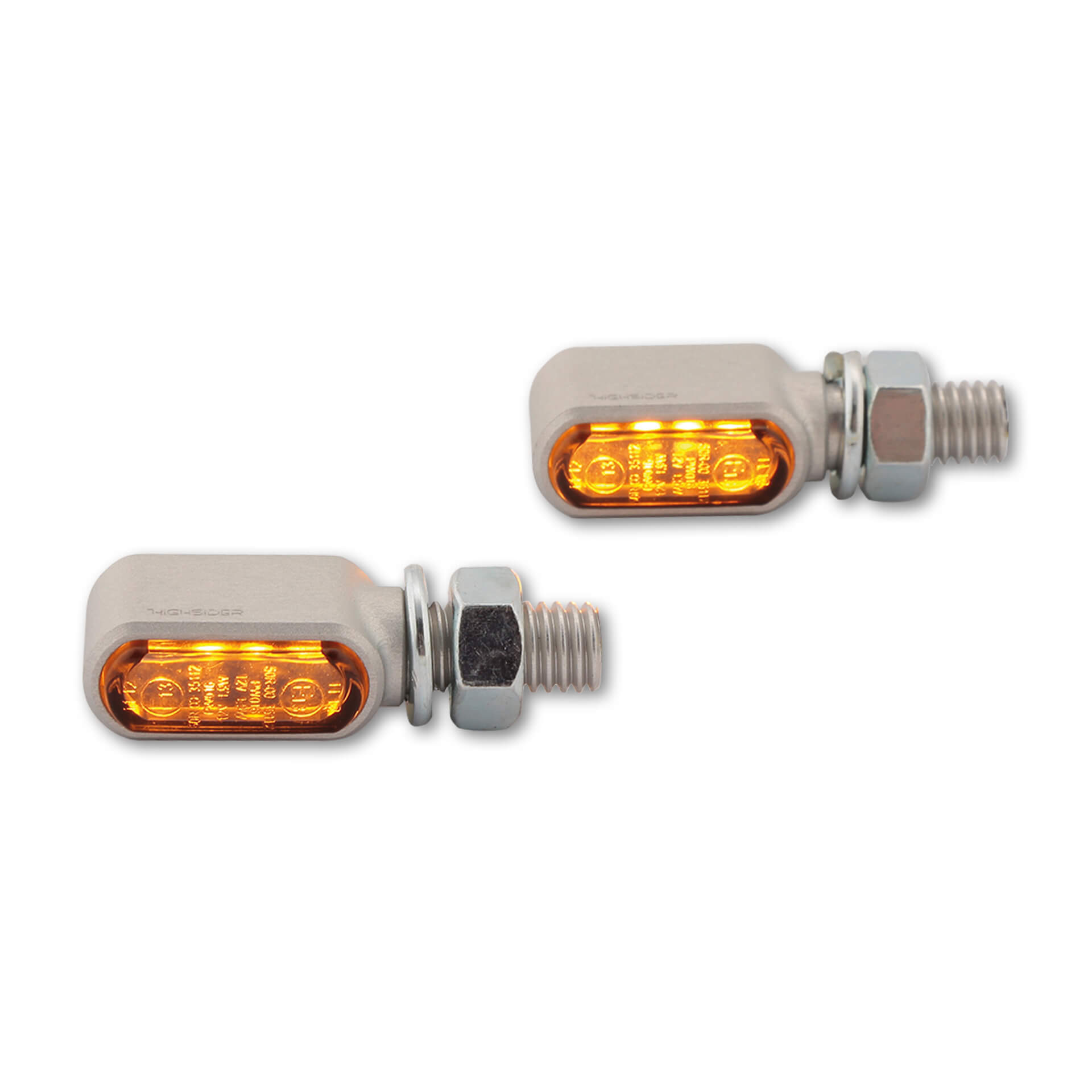 HIGHSIDER CNC LED indicators LITTLE BRONX, silver, tinted glass, E-approved, pair, silver