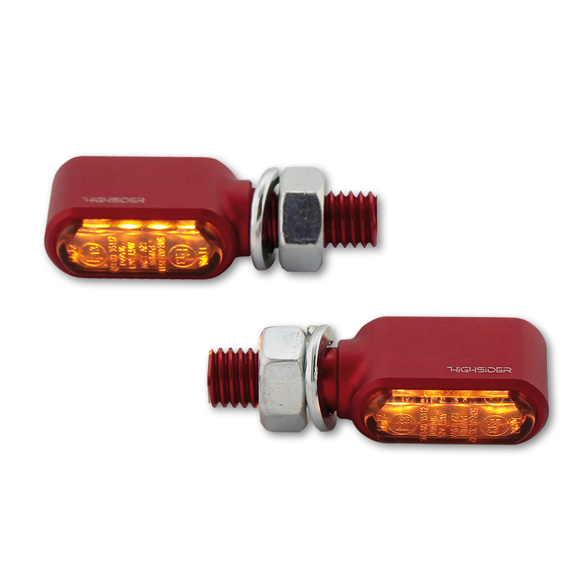 HIGHSIDER CNC LED indicators LITTLE BRONX, red, tinted glass, E-approved, pair, red
