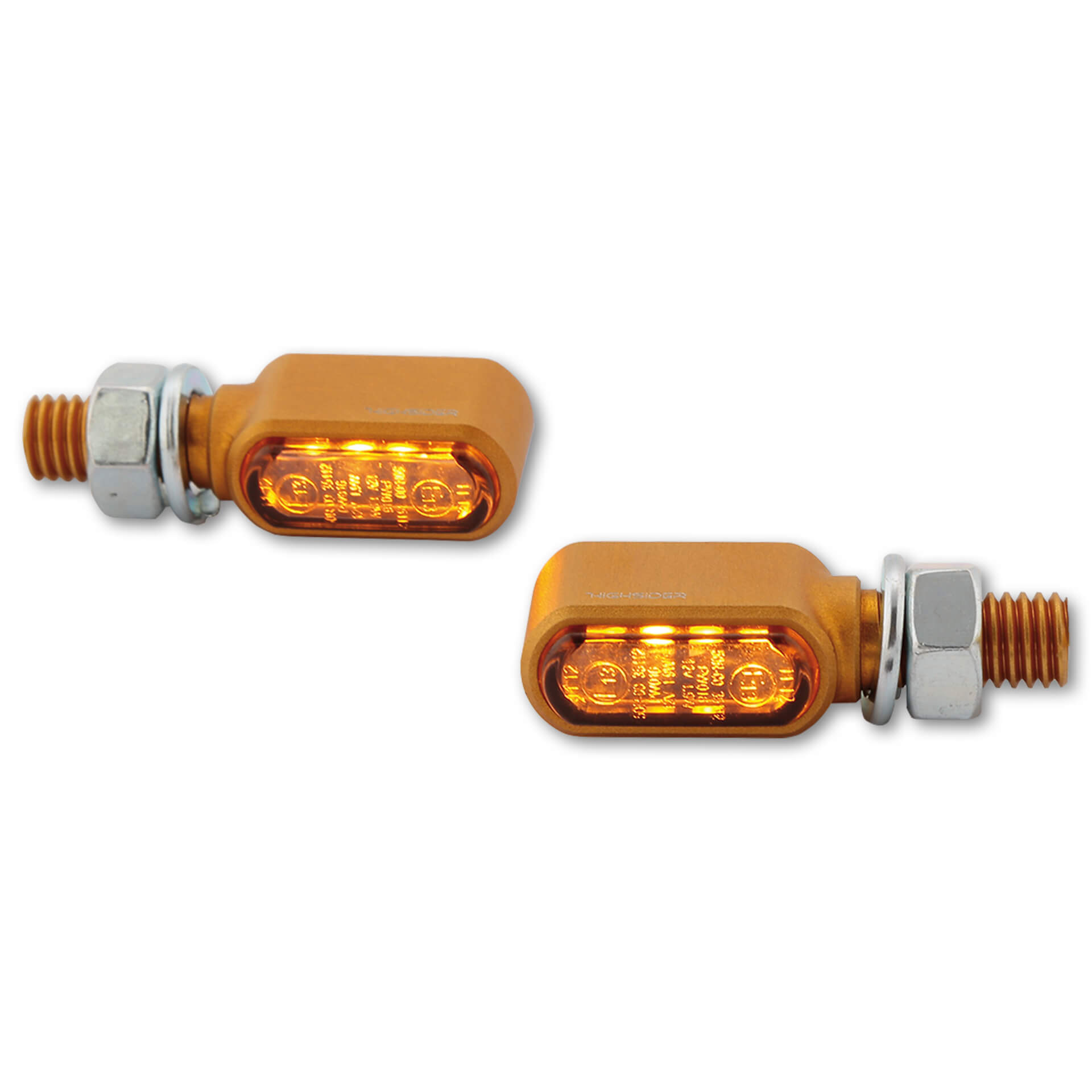 HIGHSIDER CNC LED indicators LITTLE BRONX, gold, tinted glass, E-approved, pair, gold