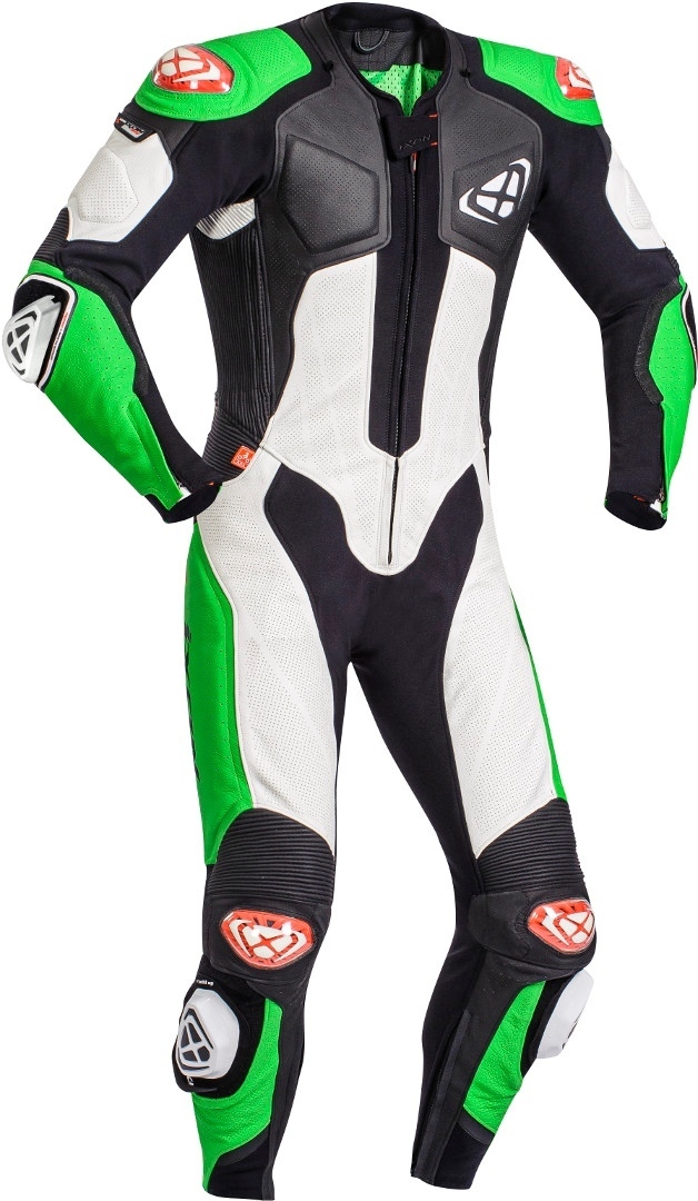 Ixon Vendetta Evo One Piece Motorcycle Leather Suit, black-white-green, Size 3XL, black-white-green, Size 3XL