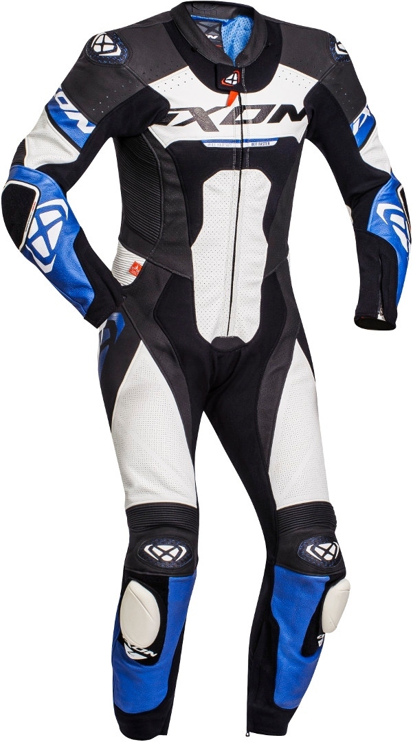 Ixon Jackal One Piece Motorcycle Leather Suit, black-white-blue, Size XL, black-white-blue, Size XL